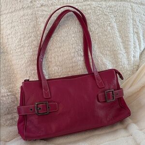 Pink Leather Shoulder Bag with Buckles